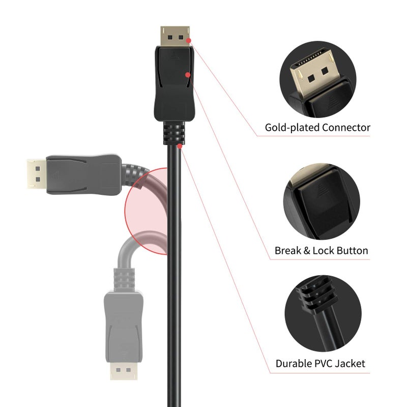BolAAzuL DisplayPort 1.2 Extension Cable - 1.8M/6FT, 2K/144Hz & 4K/60Hz, DP Male to Female - Image 5